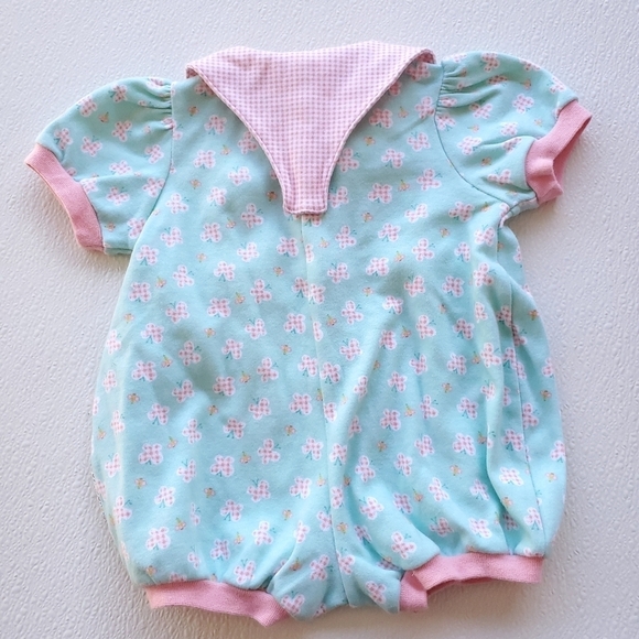 Vintage Gymboree Bubble Romper Short-sleeve Green|Pink Butterfly Layette - Picture 3 of 6